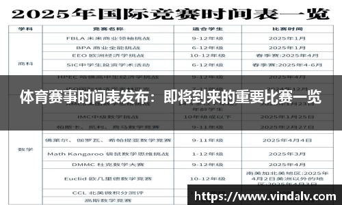 体育赛事时间表发布：即将到来的重要比赛一览